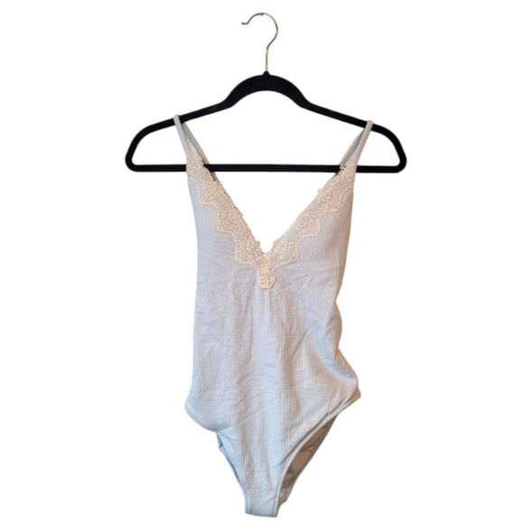 Aerie Light Blue Lace Trimmed One Piece Swimsuit Size S NWT - Picture 1 of 5